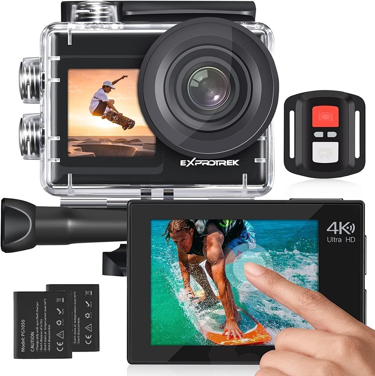 SnelShoppen - 4K Actiecamera met Aanraakscherm, EIS, Verstelbare Kijkhoek, 40 m Waterdichte Onderwatercamera, Afstandsbediening en Helmaccesoires voor
