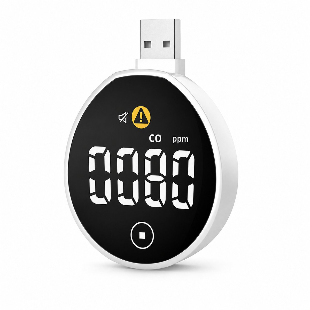 Koolmonoxidemelder USB-A met Digitaal Display – EN 50291 – Draagbare CO Melder met PPM-Weergave en Alarm – Voor Thuis, Reizen en Camping – Wit