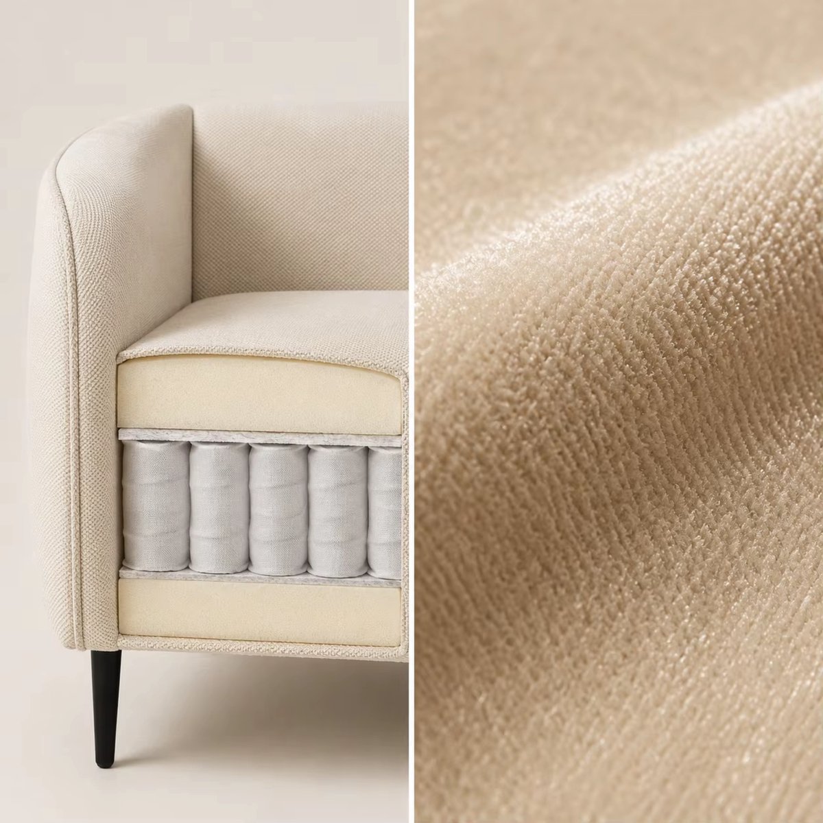 2-Zits Bank Beige – Fluwelen Stof - Moderne Loveseat met Pocketvering en Dik Comfortkussen