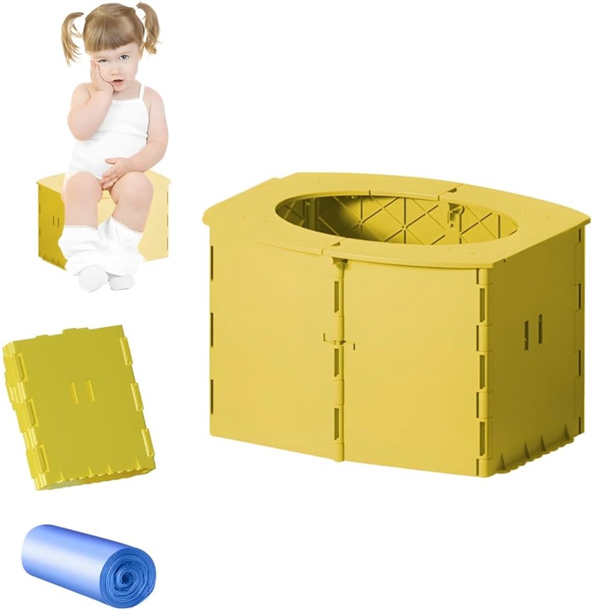 kindertoilet, opvouwbare reispot, draagbaar opvouwbaar toilet voor kinderen, kleine toiletpot voor baby's, reizen, babytoilet (geel)