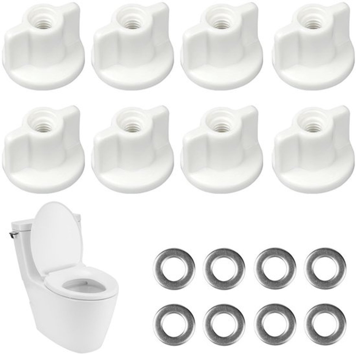 WC-Brilbevestigingsset 8 Stuks - Achtermoeren - Sluitringen - Scharnieren - Eenvoudige Installatie - Robuuste Vervanging - Toiletbril Bevestigingsset