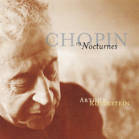 Albumhoes met close-up van de componist Arthur Rubinstein. Titel: Chopin 19 Nocturnes.