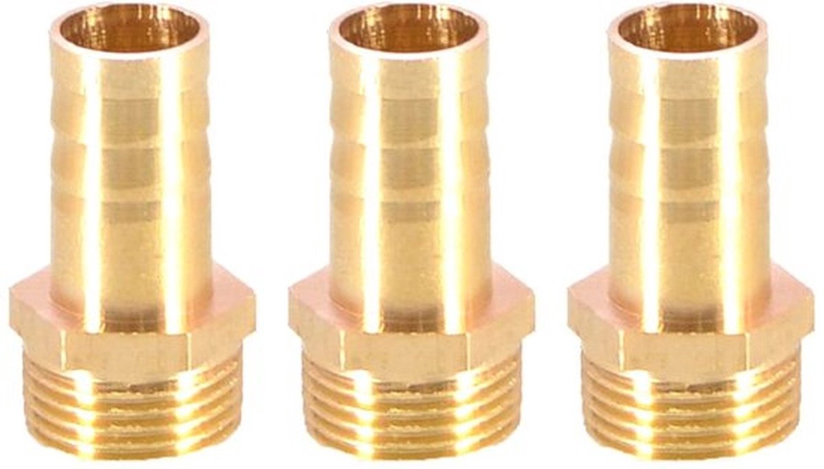 Fitting Mannelijke BSP Draad - Messing Slang Koppeling - Slangkoppeling 12mm - 3 Stuks - Hoogwaardige Kwaliteit - Geschikt voor Lucht/Water/Gas