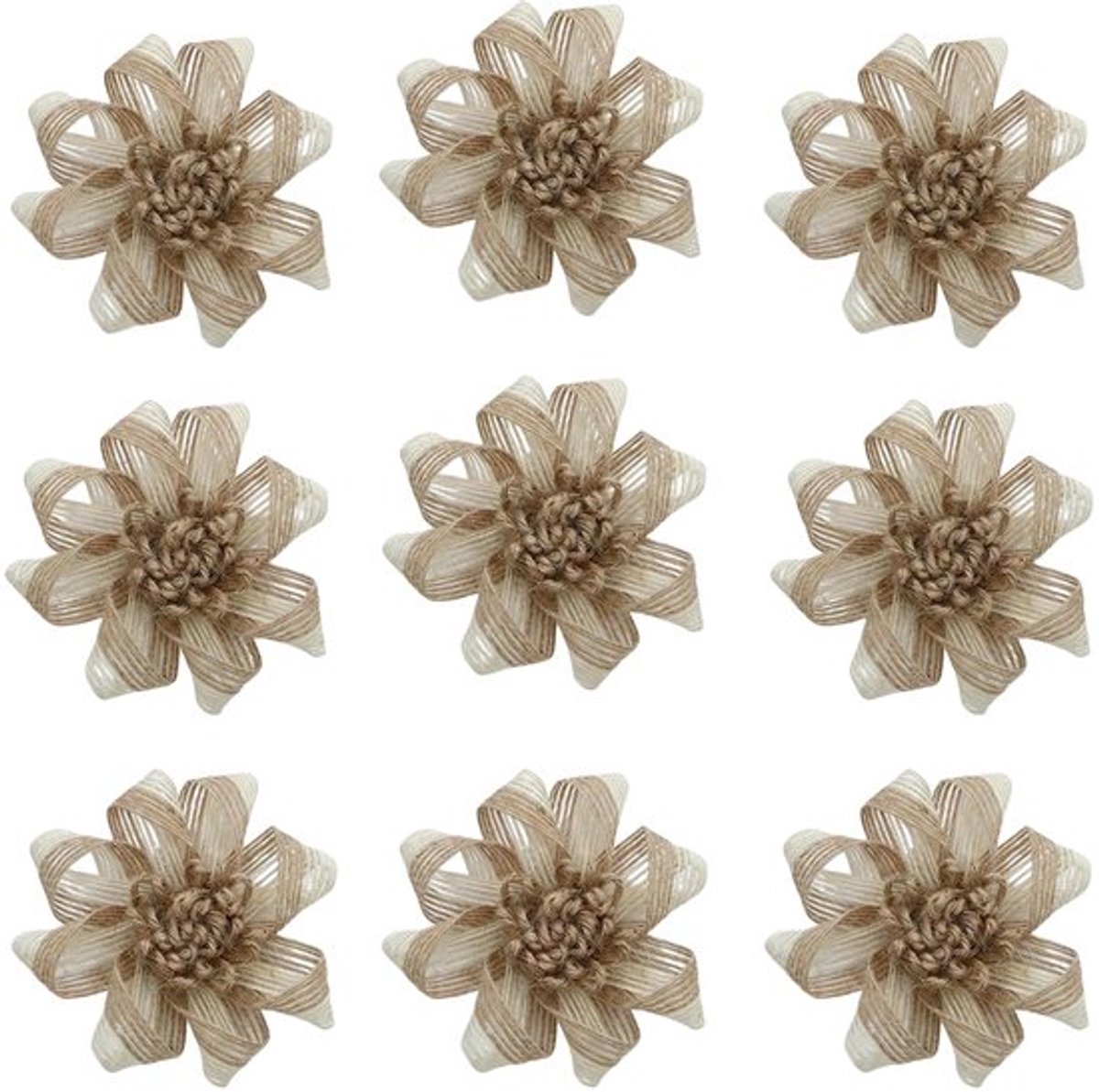 Jute Bloemen Set 9 Stuks - Handgemaakt - Natuurlijk - Duurzaam - Decoratie - Diameter 8,0 cm