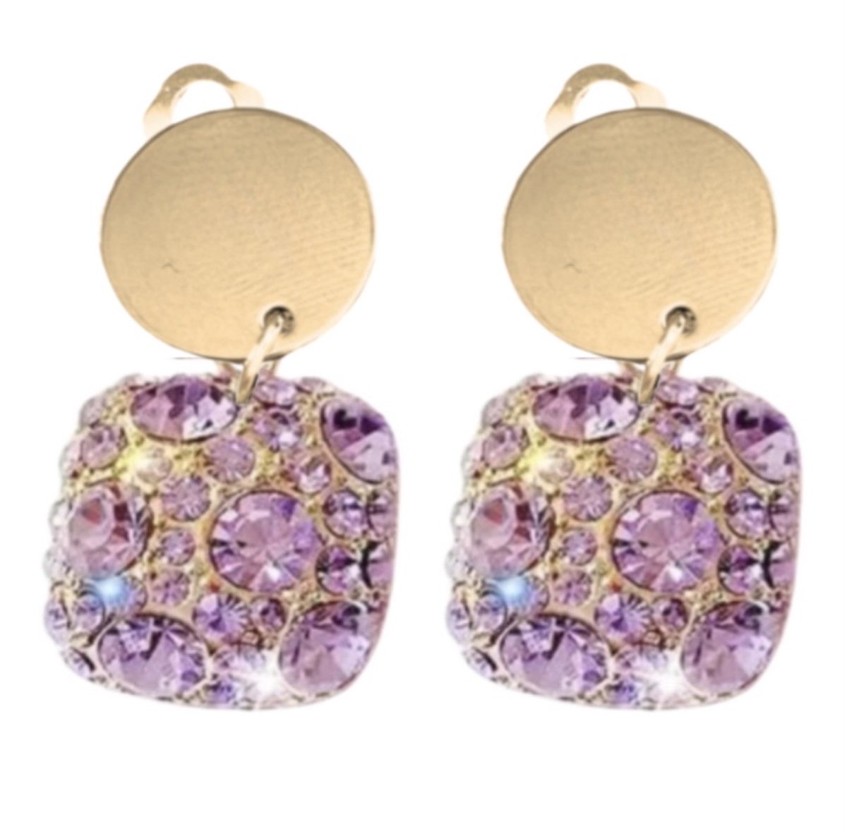 Clip oorbellen -Paars -Goudkleurig -strass- geen gaatje- Charme Bijoux