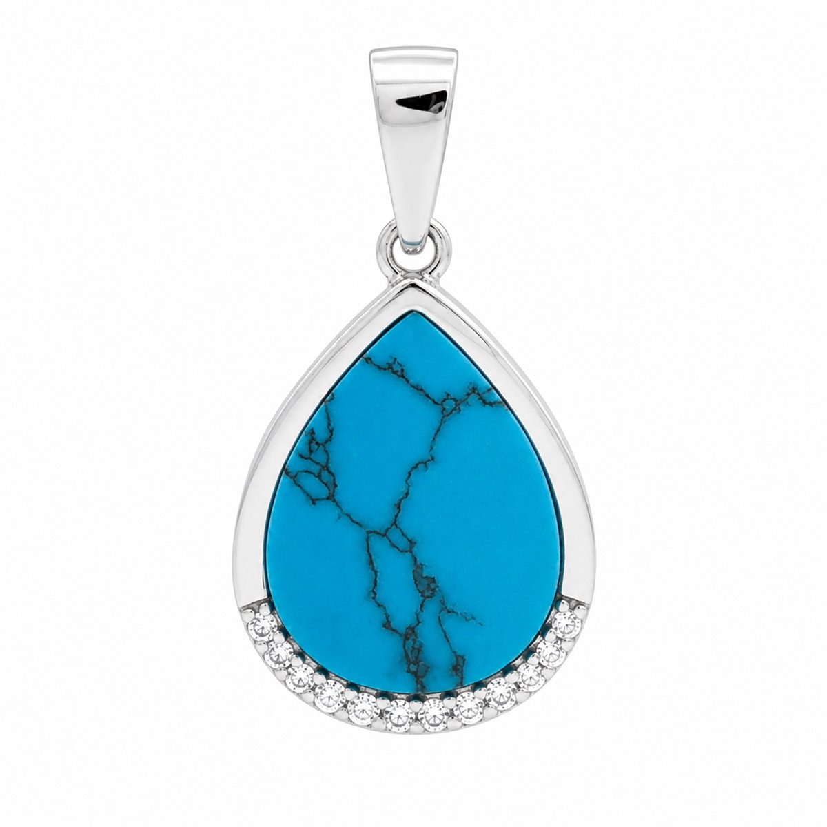 Juwelier Zwartevalk - Zilveren (gerhodineerd) druppel hanger met turquoise steen - 24.410