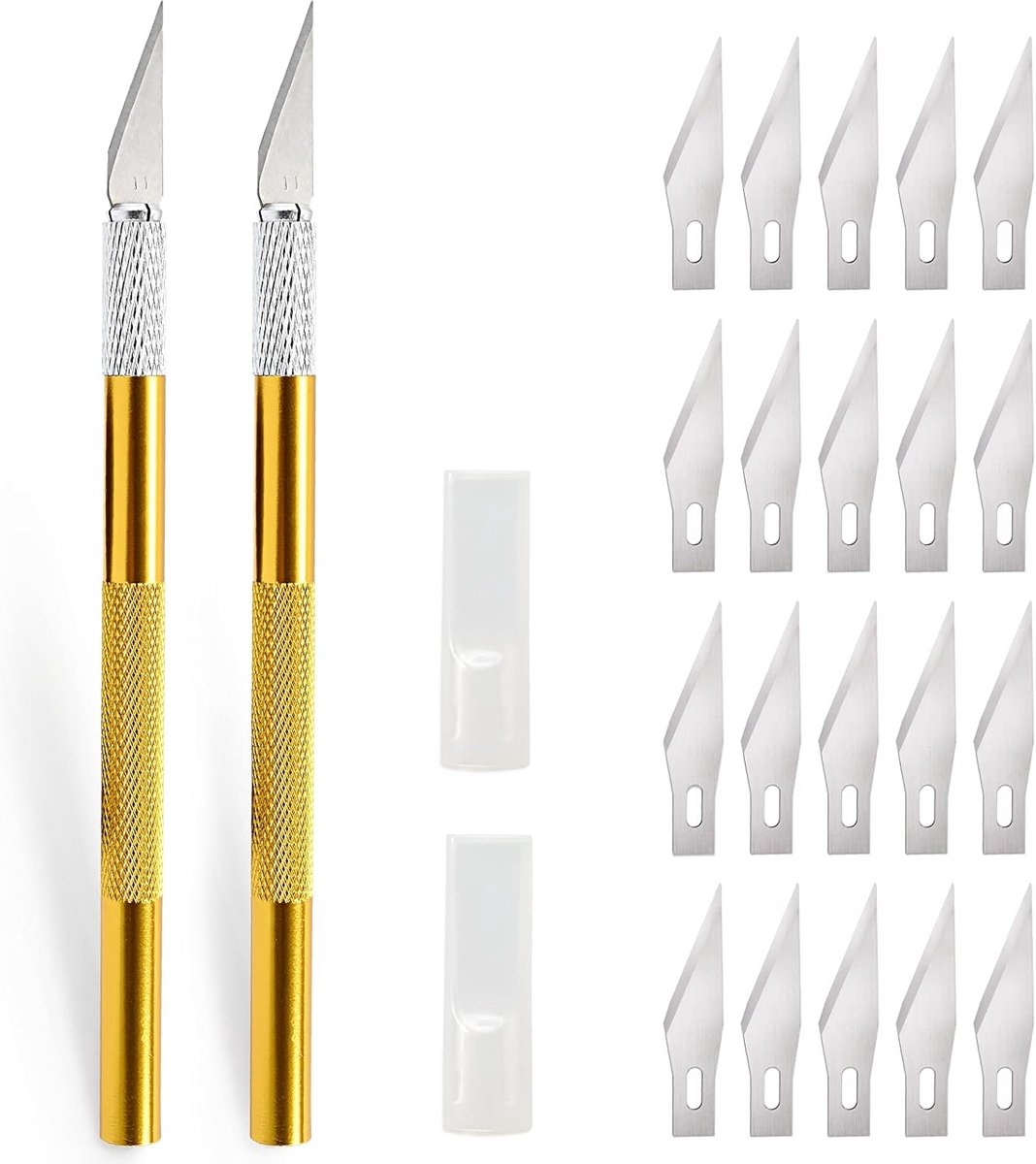 2 stuks scalpel met 20 reservemesjes, knutselmes cuttermes hobbymes snijmes cutter voor doe-het-zelf kunstwerk snijden, graveren, beeldhouwwerk, raamfolie, lakbeschermingsfolies, goud