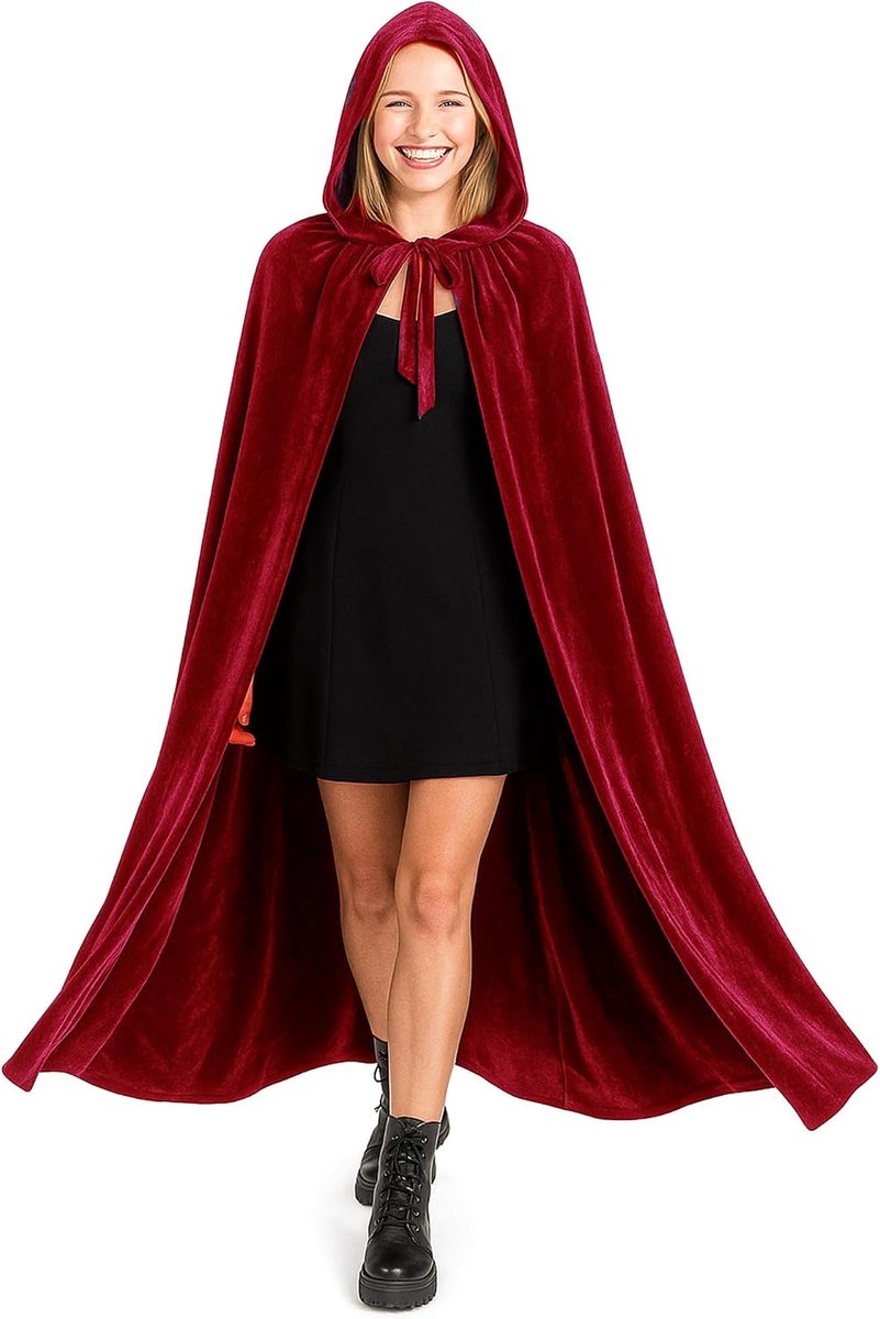 Halloween-cape voor volwassenen met capuchon, fluwelen cape voor vampier-, heksen- en middeleeuws kostuum, uniseks voor heren en dames, carnaval, cosplay en themafeest