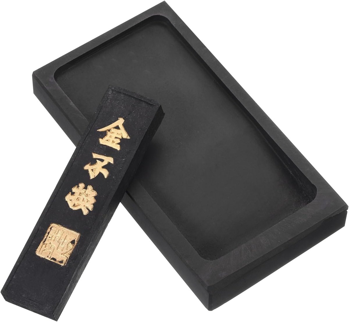 10,5 cm Chinese kalligrafie inktsteen met inktstok, rechthoekige inkt stenen dienblad voor traditionele kalligrafie praktijk schilderen tekenen, zwart