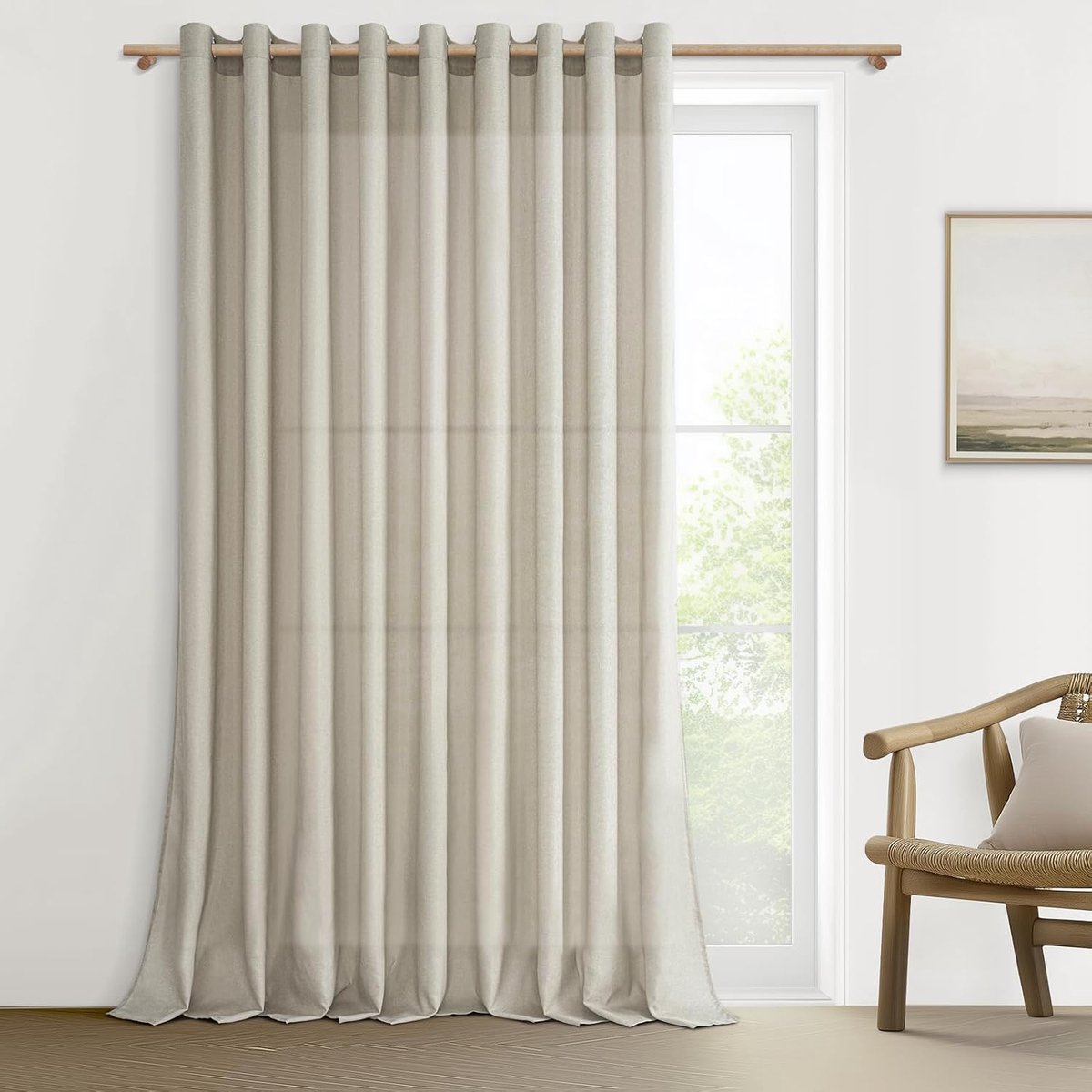 Gordijnen van linnen, beige, semi-verduisterend, voor binnen, slaapkamer, modern, voor woonkamer, elegant, 1 stuk, 300 x 240 cm, beige