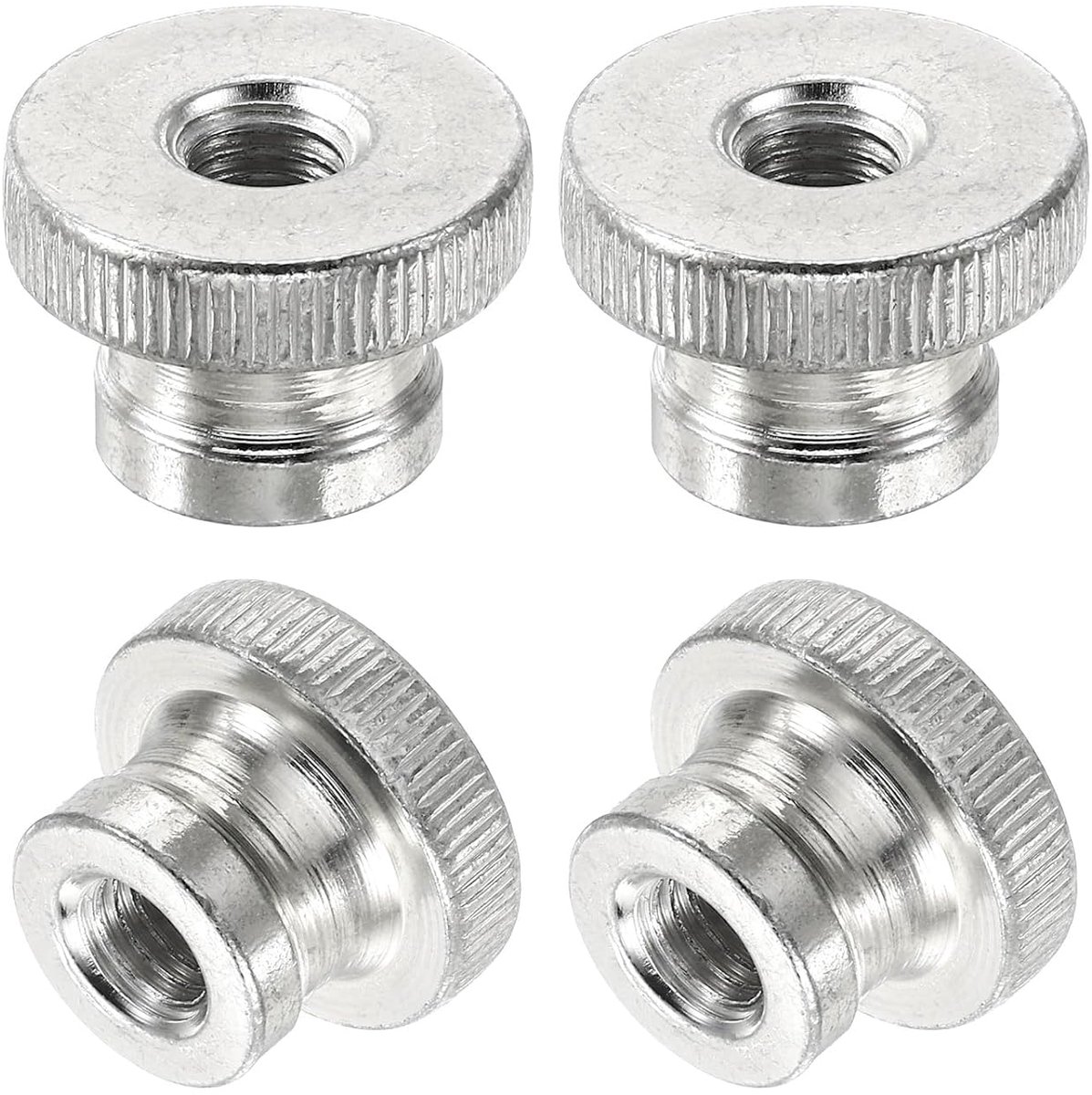 Vlindermoeren, gegroefd, 4 stuks M8-moeren van koolstofstaal met doorgangsgat voor 3D-printeronderdelen, zilver