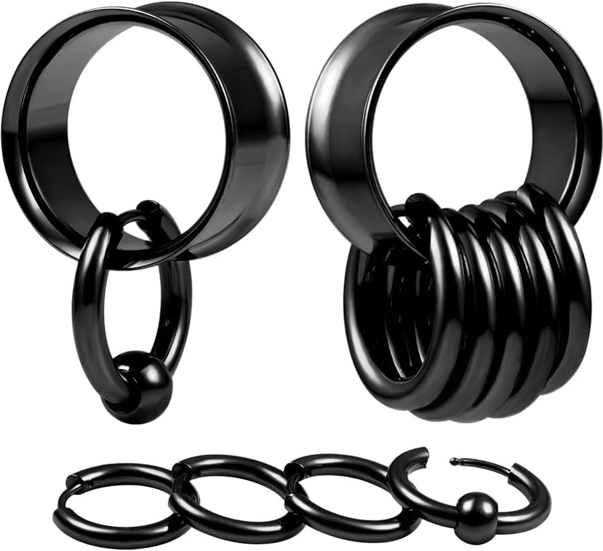 Set van 16 stuks grote dubbele flare oormeters 316L roestvrij staal hypoallergene oordopjes tunnels meters voor oren expander lichaam sieraden