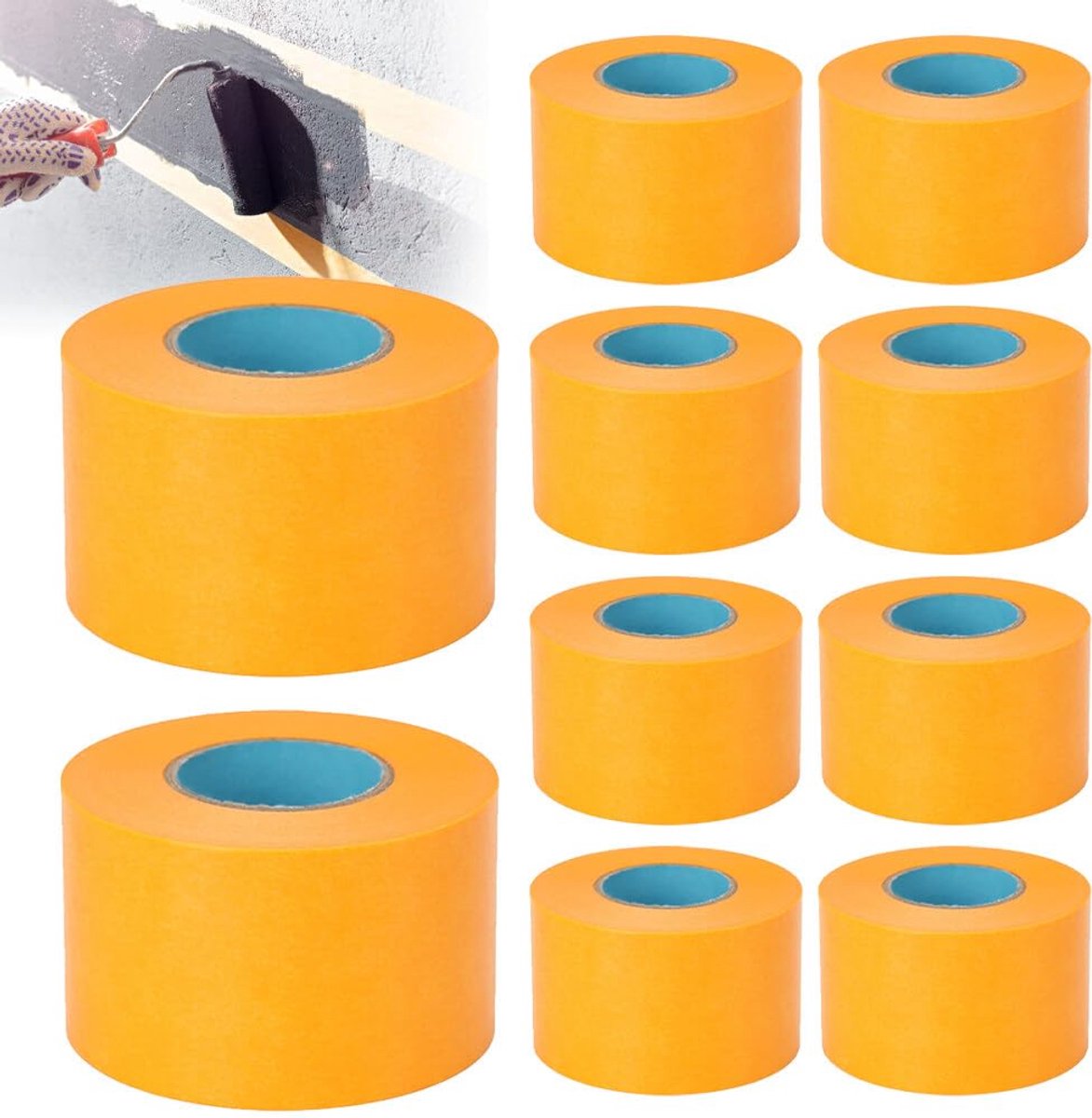 10 rollen goudband plakband, 50 mm x 50 m schilderscrape crêpetape, waterbestendig, gemakkelijk te schillen, afplakband, schildertape, schilder goud afdekband voor decoratieve autolak (goud)