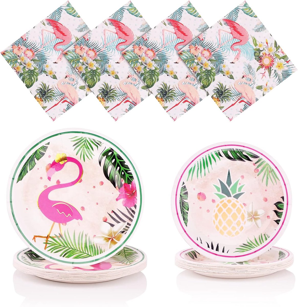 60 Stuks Feest Tafelgerei Set,Flamingo Papieren Borden en Servetten,Party Servies Supplies,Hawaiiaans Thema Diner Dessert Borden,Servies voor Feestjes voor Meisjes Verjaardagsfeest Bruiloft Decoraties