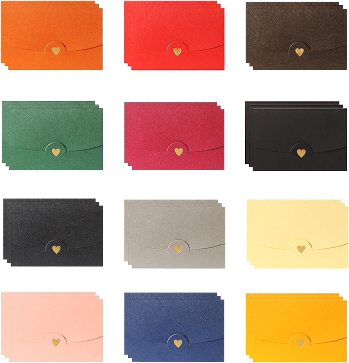 36 stuks mini-enveloppen, enveloppen met hartvormige sluiting, blanco kraftpapier wenskaarten, kleurrijke enveloppen, kraftpapier enveloppen, voor DIY Valentijnsdag cadeaukaarten, goudkleurig