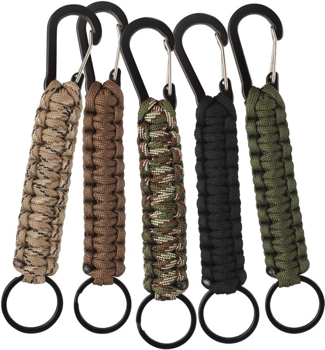 5 stuks paracord sleutelhanger met karabijnhaak, gevlochten touw met sleutelhanger en karabijnhaak, paracord sleutelhanger, voor fietsen, bergbeklimmen, kamperen, wandelen, wandelen