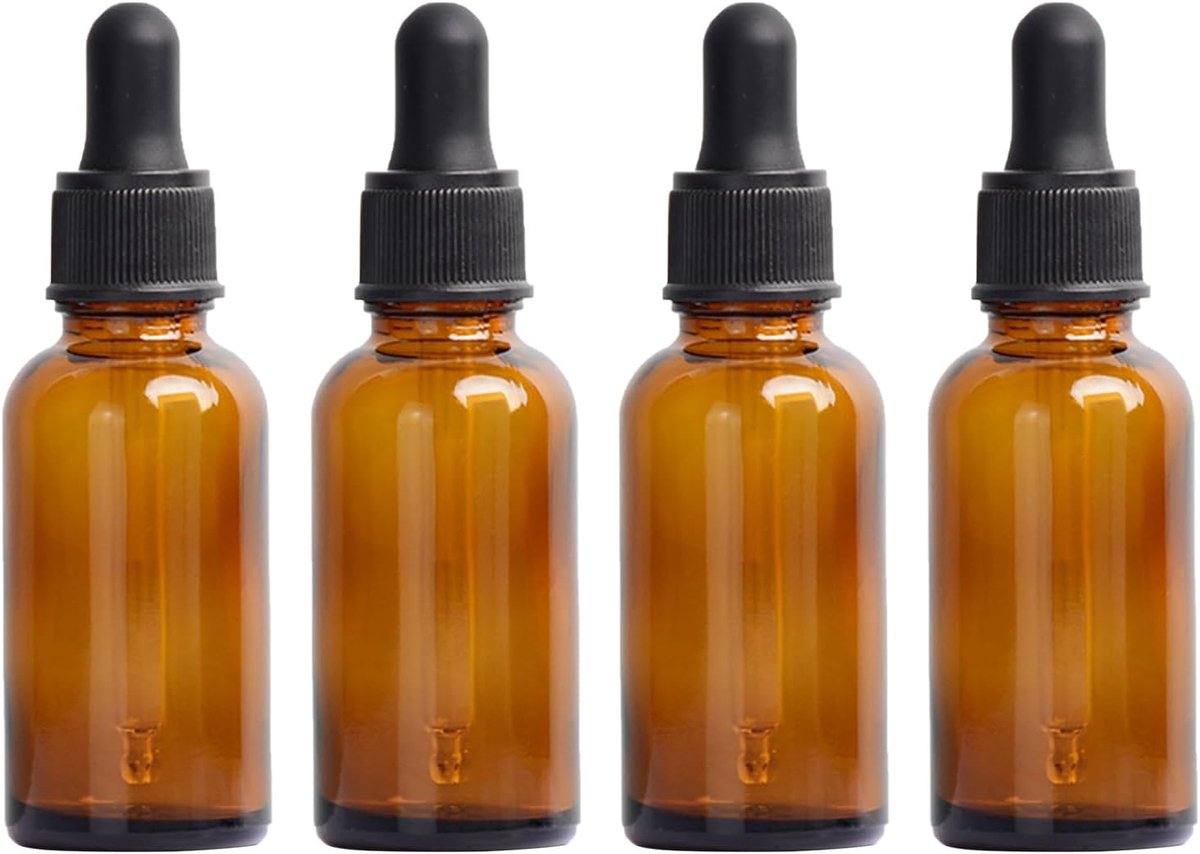 Druppelfles, amber, fles met etherische olie, 4 x 10 ml