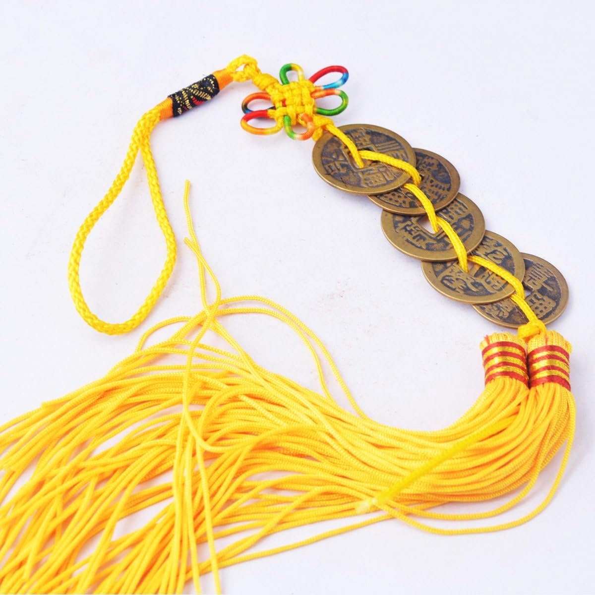 Feng Shui Fortune Vijf Keizer Munten W Geel Kwastje W Gratis Mxsabrina Rode String ArmbandY-1013