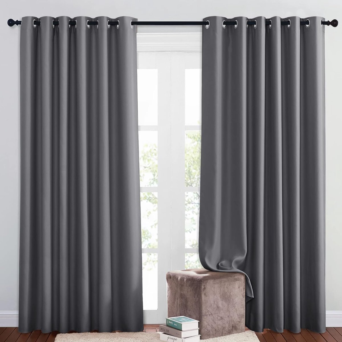 Dance Set van 2 verduisteringsgordijnen, ondoorzichtig, met inslagringen, extra breed, voor slaapkamer, 210 x 200 cm (h x b), grijs | 200 x 210 cm (b x h), grijs, verduisteringsgordijn voor slaapkamer, inkijkbescherming, lichtdicht, Oeko-Tex, 2 stuks