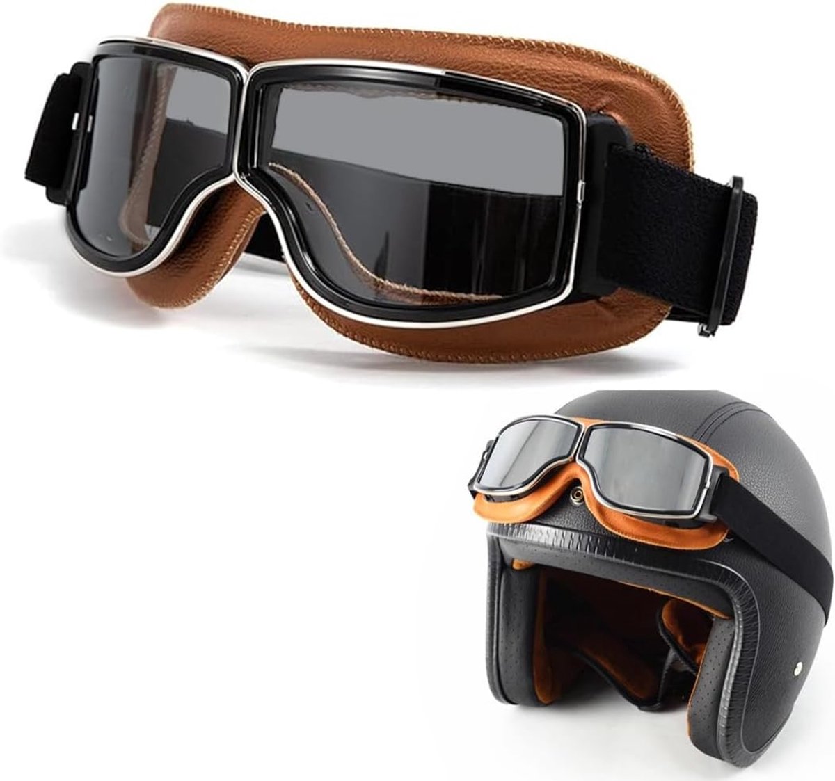PU-leren zonnebril, retro fietsbril, helmbril, vliegeniersbril, heren, crossbril, veiligheidsbril, motorcross, vintage bril voor ATV, fiets, motorcross