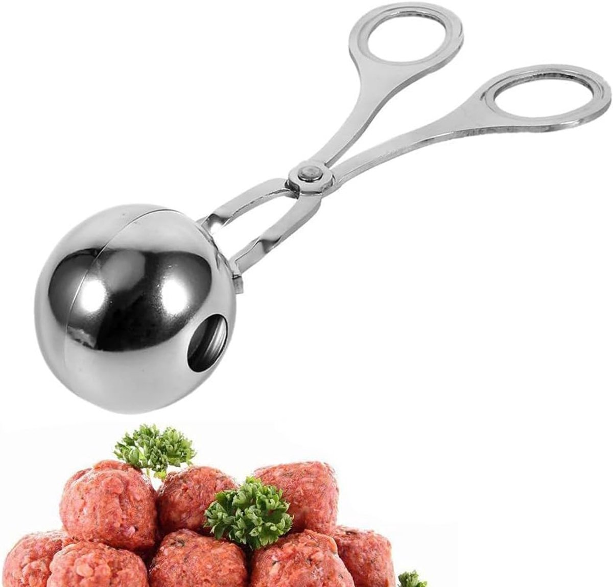 Gehaktbaltang, Handmatige Roestvrijstalen Vleesballer Voor Koken In De Keuken, Niet-Stok Gehaktbalschep Voor Cake Ijsbalmaker Koekjesdeeg Gebakken (4,5 Cm-Diameter)