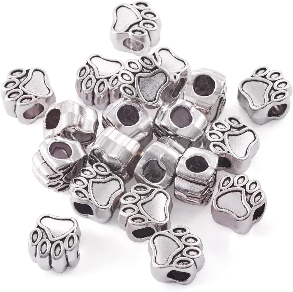 20 stuks Tibetaanse stijl pootafdruk Europese kralen antiek zilver groot gat hondenpoot voetafdruk metalen afstandhouder bedels kralen voor ketting armband sieraden knutselen maken