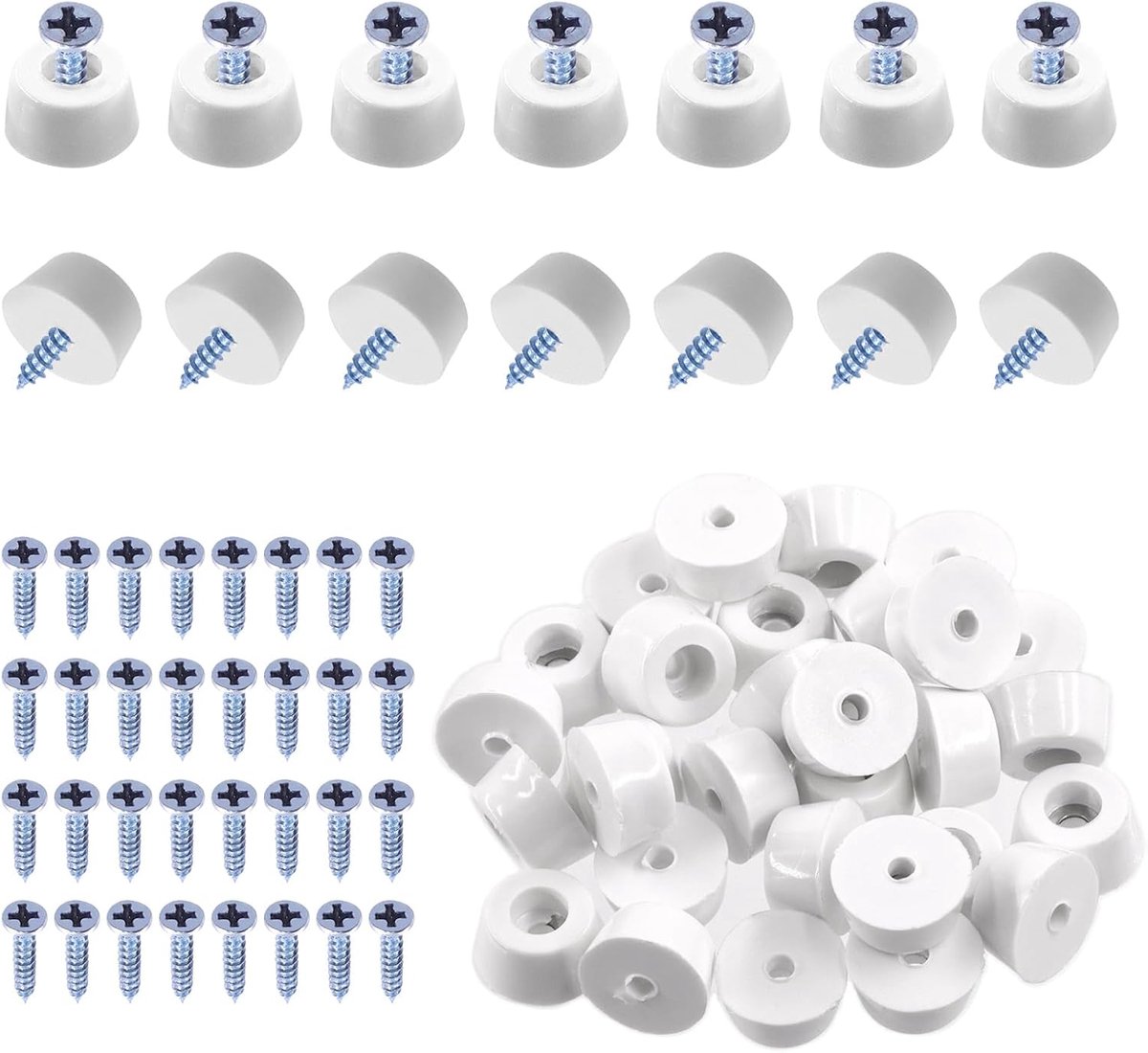 30 stuks 1,5 x 1,2 x 0,8 cm meubelglijders ronde rubberen pads wit met 32 schroeven M3 × 16 mm ronde antislip rubberen pads voor snijplanken, meubels