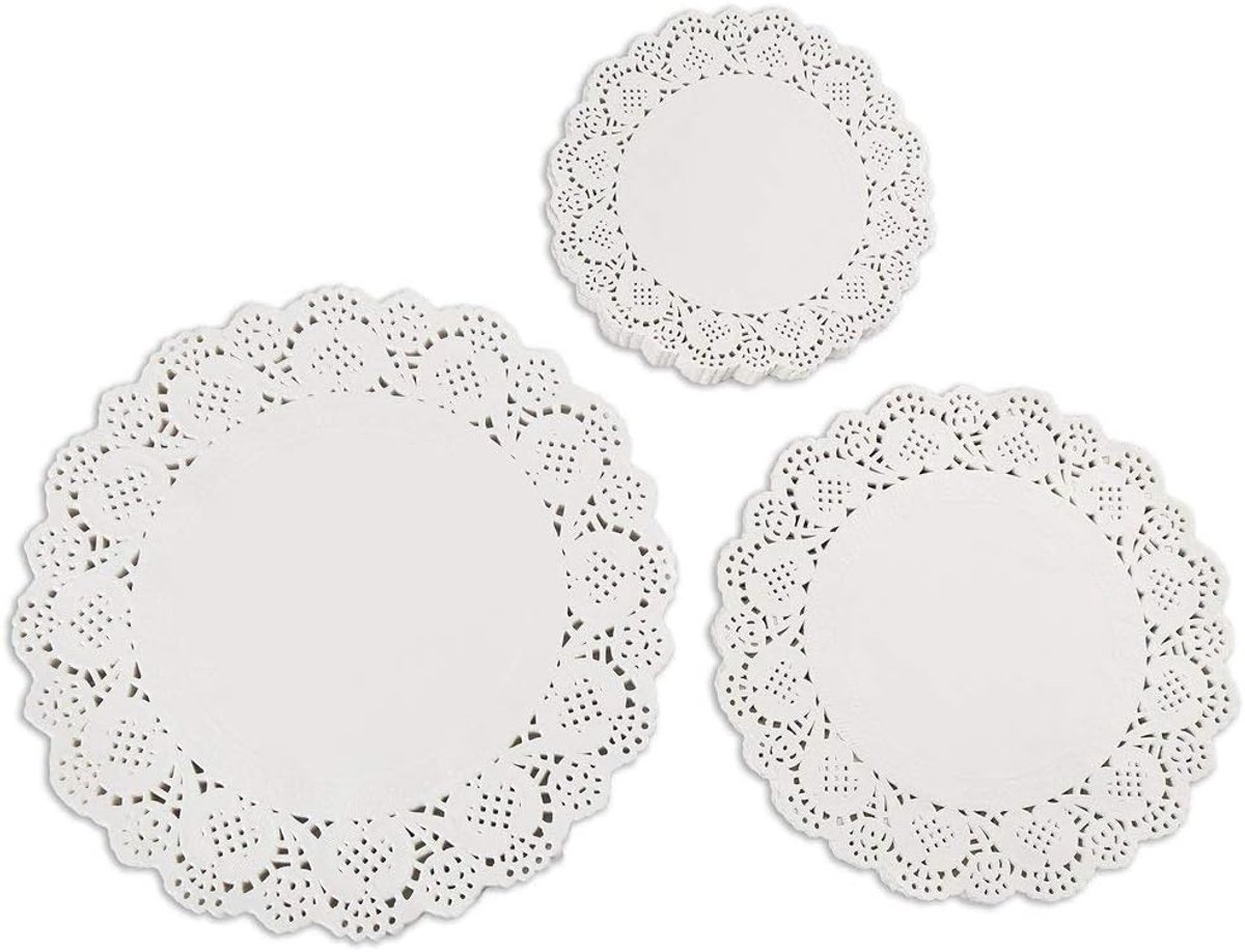 180 stuks ronde papieren dekens, wit kantpapier, taartkant, papier, taartpapier voor kopjesonderzetters, papier, serviesdecoratie, 9,9 cm, 11,9 cm, 13,5 cm