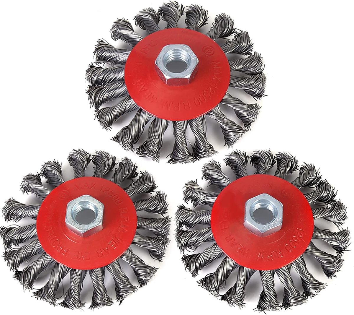 125 mm haakse slijper, draadborstel flex met schroefdraad M14, 5 inch vlechtborstel, ontroostend en reinigend (3 stuks)