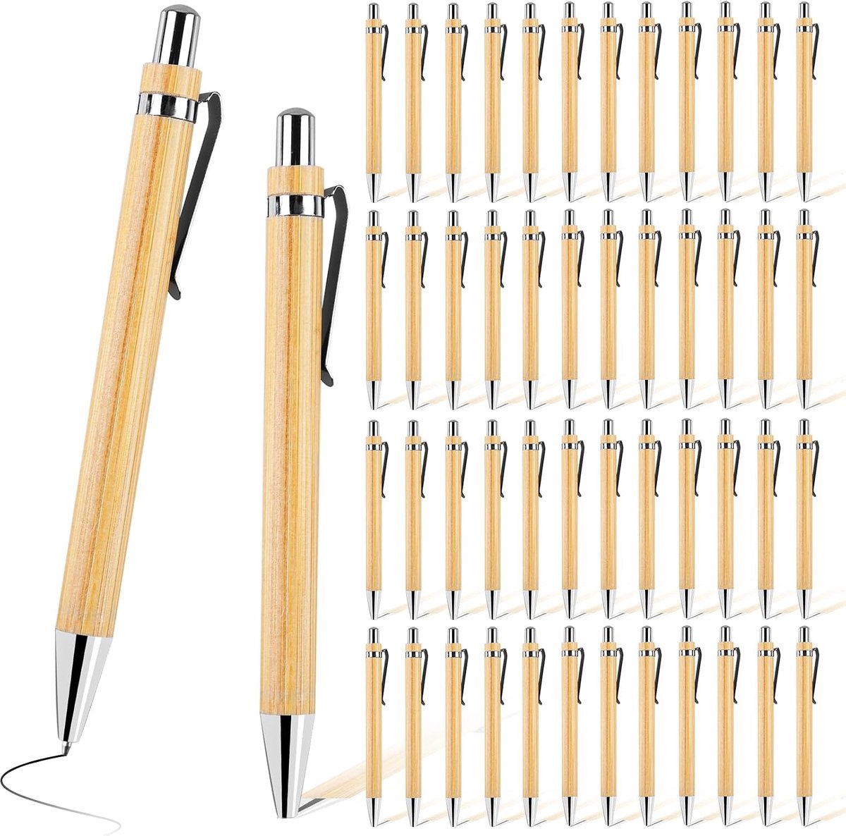50 stuks houten balpenset, bamboe balpen, herbruikbare drukbalpen, schrijven soepel, voor dagelijks gebruik en kantoor (zwart)
