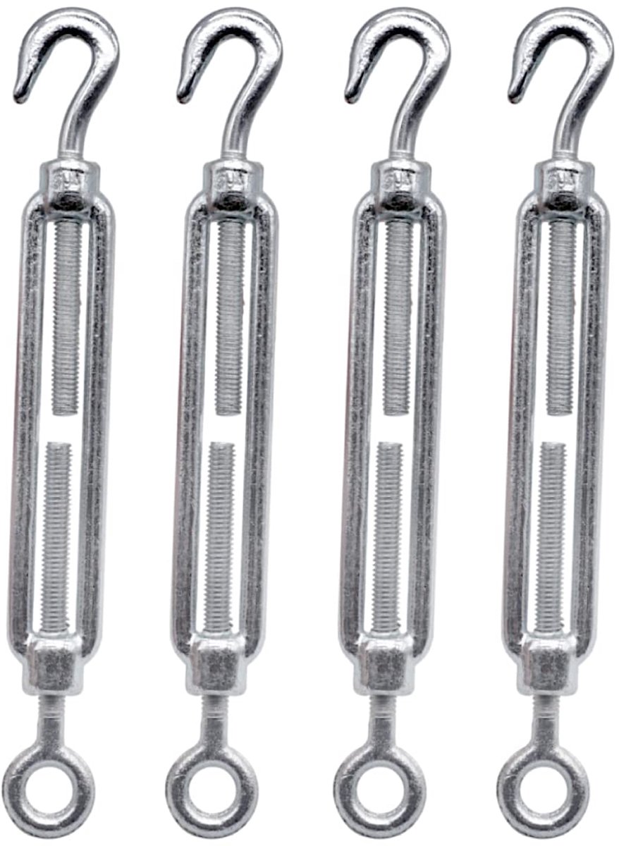 (Pack van 4 stuks) Spanschroef draadspanner M8, verstelbare spangespen haak en oog, touwkabel spanning (4 stuks, M8)