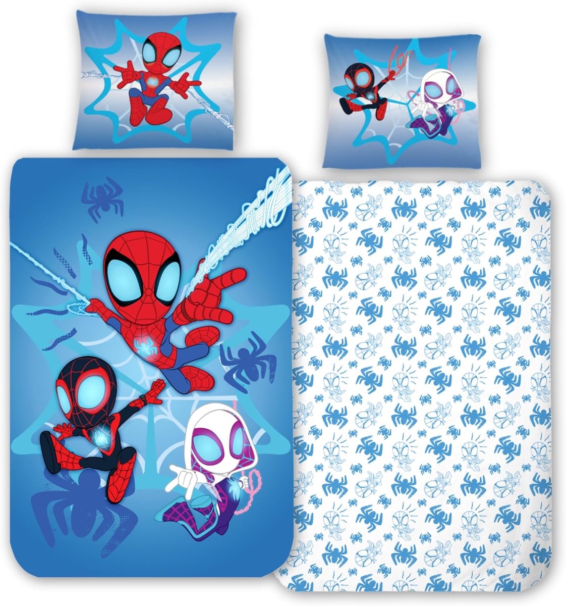 & Friends Beddengoed 135 x 200 cm, flanel, flanel, jongens, Spidey & Friends behaaglijk zacht voor winter, 1 x kussensloop 80 x 80 cm + dekbedovertrek 135 x 200 cm, 100% katoen (Spidey)