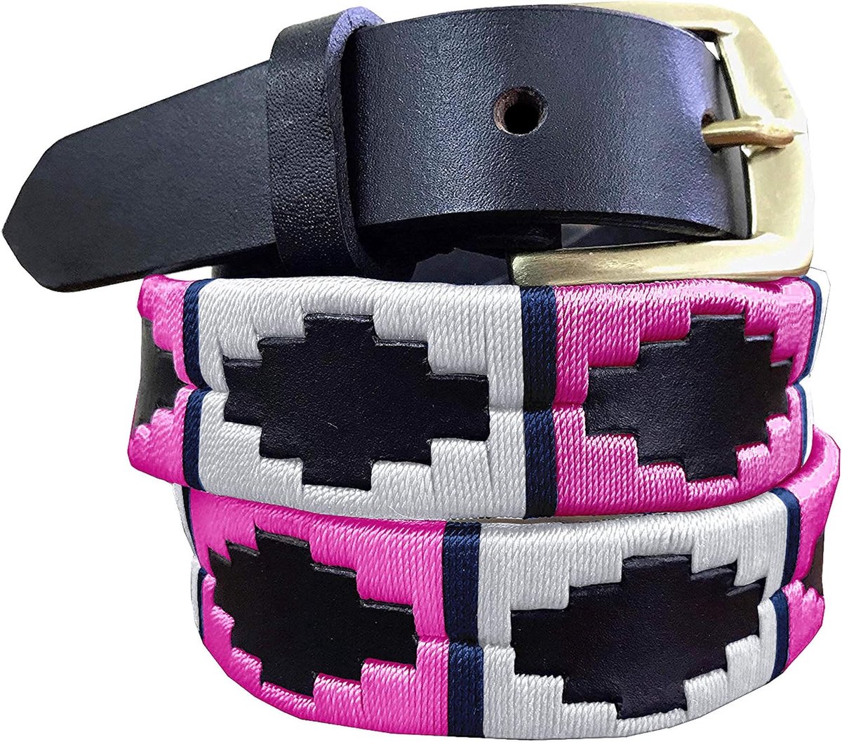 DIAZ Skinny Heren Dames Unisex Bruine Lederen Geborduurde Polo Riem