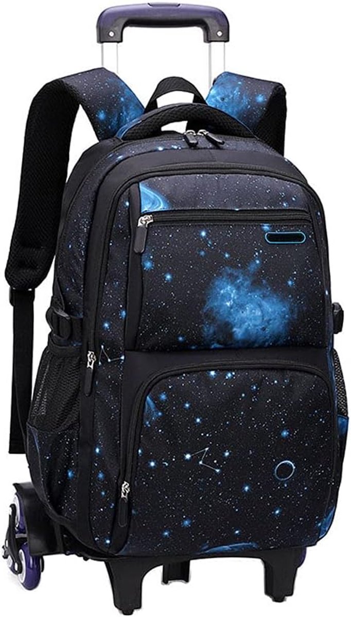 schoolrugzak kinderbagage schooltas kinderen trolley rugzak schooltassen rugzak met 6 wielen voor jongens en meisjes (Zwart blauw)