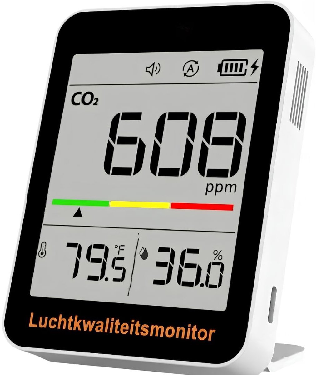 Lìon® CO2-meter - Luchtkwaliteitsmeter - Voor Thuis, Kantoor & School - Zwart/Wit - 152cm x 32cm x 104cm