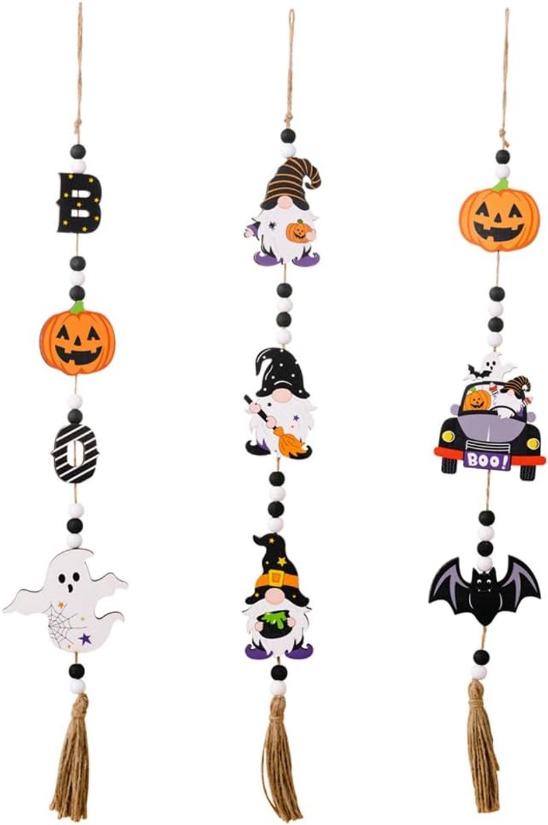 Set van 3 Halloween-decoraties, pompoen hangend aan de deur heksenhoed, geest, vleermuis, bar, wandbord, club-ornamenten, horror-ornamenten om op te hangen, van hout voor