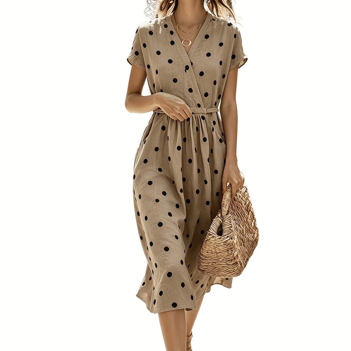Currero Jurk Met Polkadots Stippen Zomerjurk Dames Zomerjurken Midi Jurk Volwassenen Ibiza Stijl Sundress Dress XL Creme