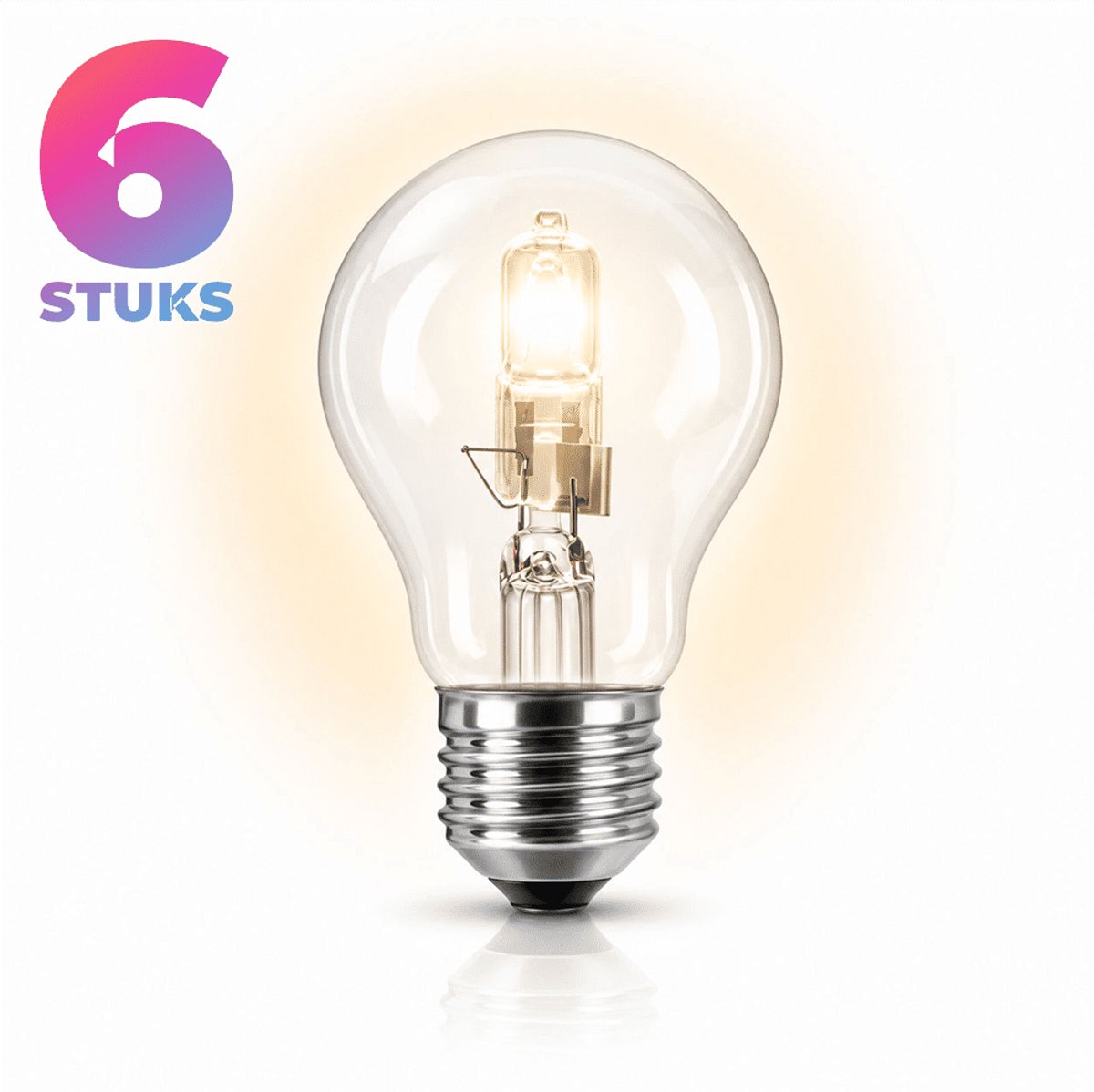 6x Peertje Halogeenlamp E27 - 52W - Warm Wit Licht (2700K) - 850 lm - 2 jaar - Dimbaar
