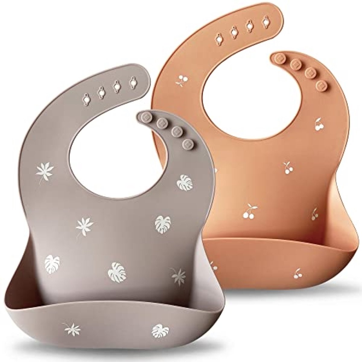 Nazik Living Siliconen Baby Slabbetjes, 2-Pak - BPA Vrij, Zacht & Comfortabel, Verstelbare Maat, Met Opvangzak - Lichtroze/Mistpaars