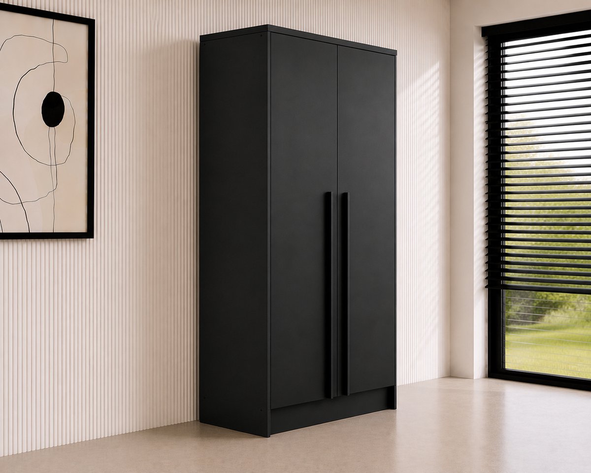 Pro-meubels - Kledingkast Istanbul - 100 x 52 x 200 cm – Zwart Mat – 2 Deuren – 2 Lades – Slaapkamer