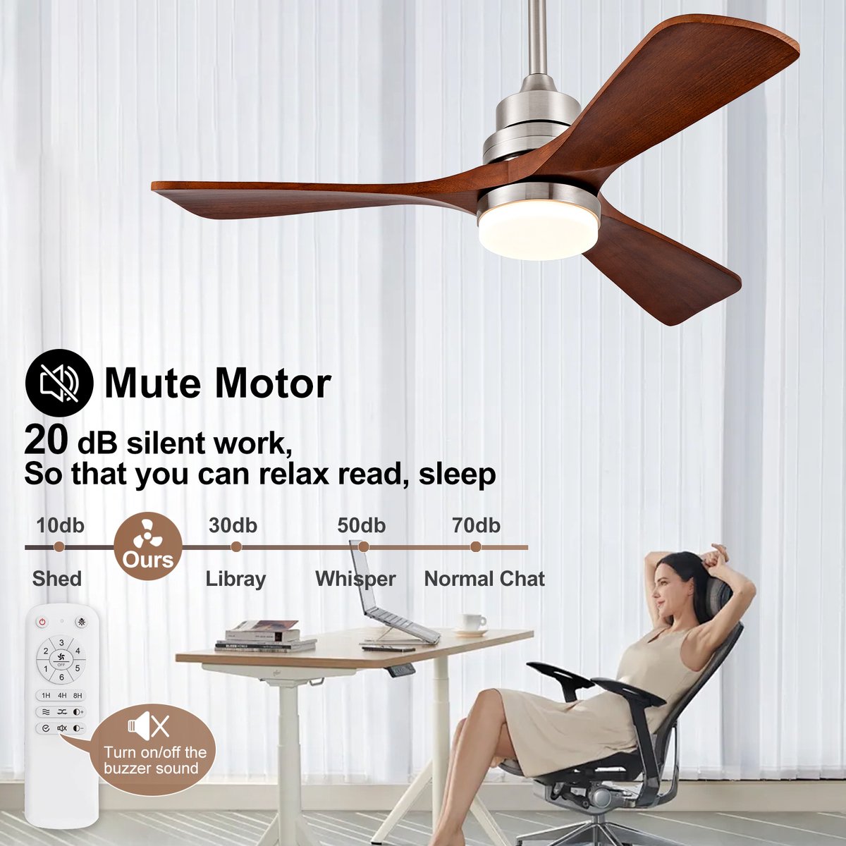 HAUSS SPOLE Ventilator – 107 Cm – Met Verlichting En Afstandsbediening – Metaal En Massief Hout – Nikkel – Binnen En Buiten