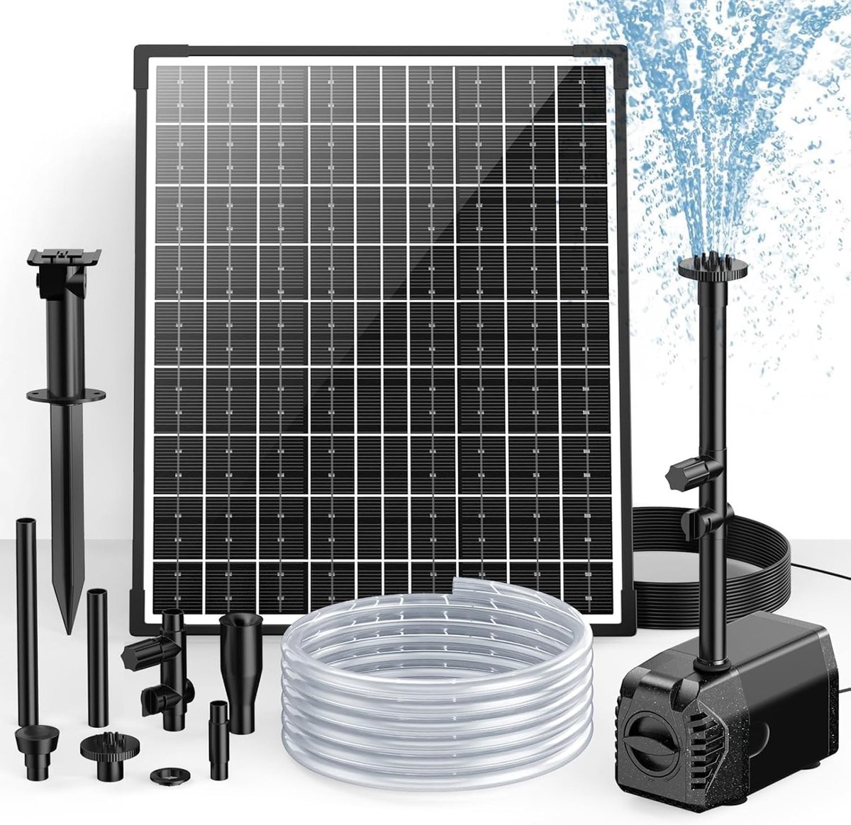 Zonne-energie Vijverpomp - Zwart - 1500 L/u Capaciteit - Instelbare Stroom - Voor Tuin en Vijver