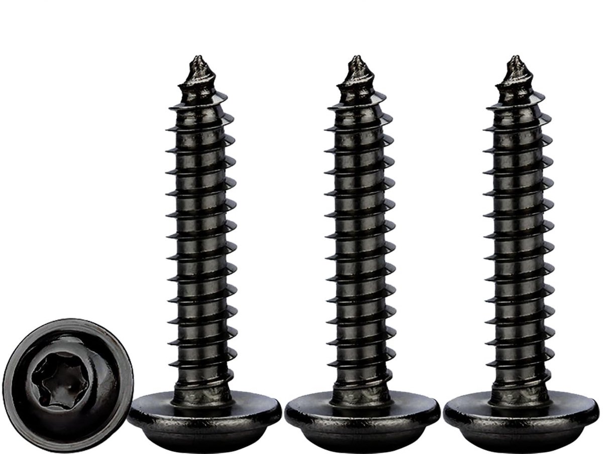 Zelfborende Zwarte Schroeven, 50 Stuks M5x18mm Plaatschroeven met Ring, Torx Houtschroeven in RVS A2 V2A voor Diverse Toepassingen