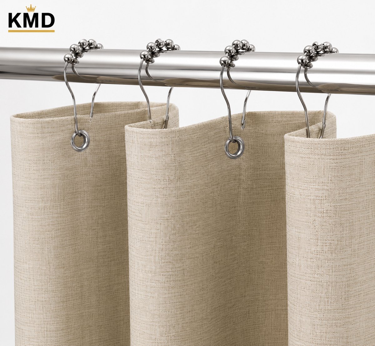 KMD Douchegordijn Linnen Textuur Waterdicht met Metalen Ringen - Anti-schimmel Badkamer Gordijn Zwaar - 122 x 182 cm (Taupe)