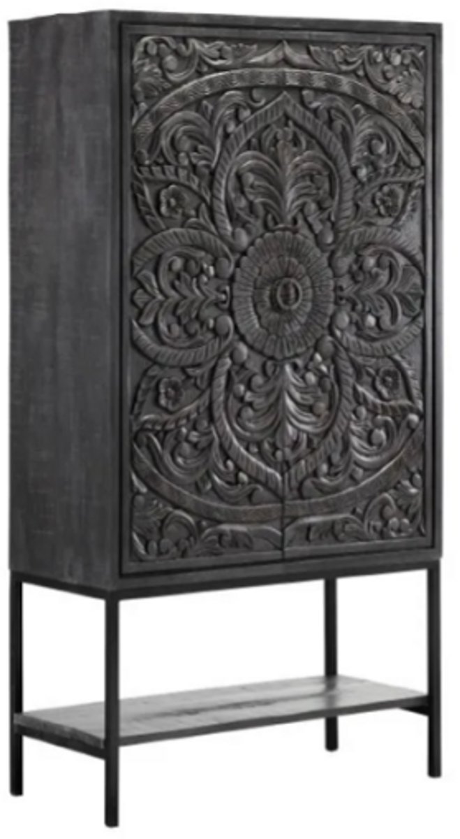 Opbergkast Montclair Mangohout - zwart - 2-deurs kast - 100x41x190 cm