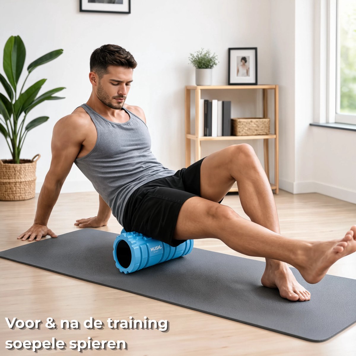 HUSH Sport - Foam Massageroller - 33x14 cm - met Grid Patroon - Spierherstel & Triggerpoint Massage - 3 Intensiteit levels - EVA Foam - Blauw thumbnail 4