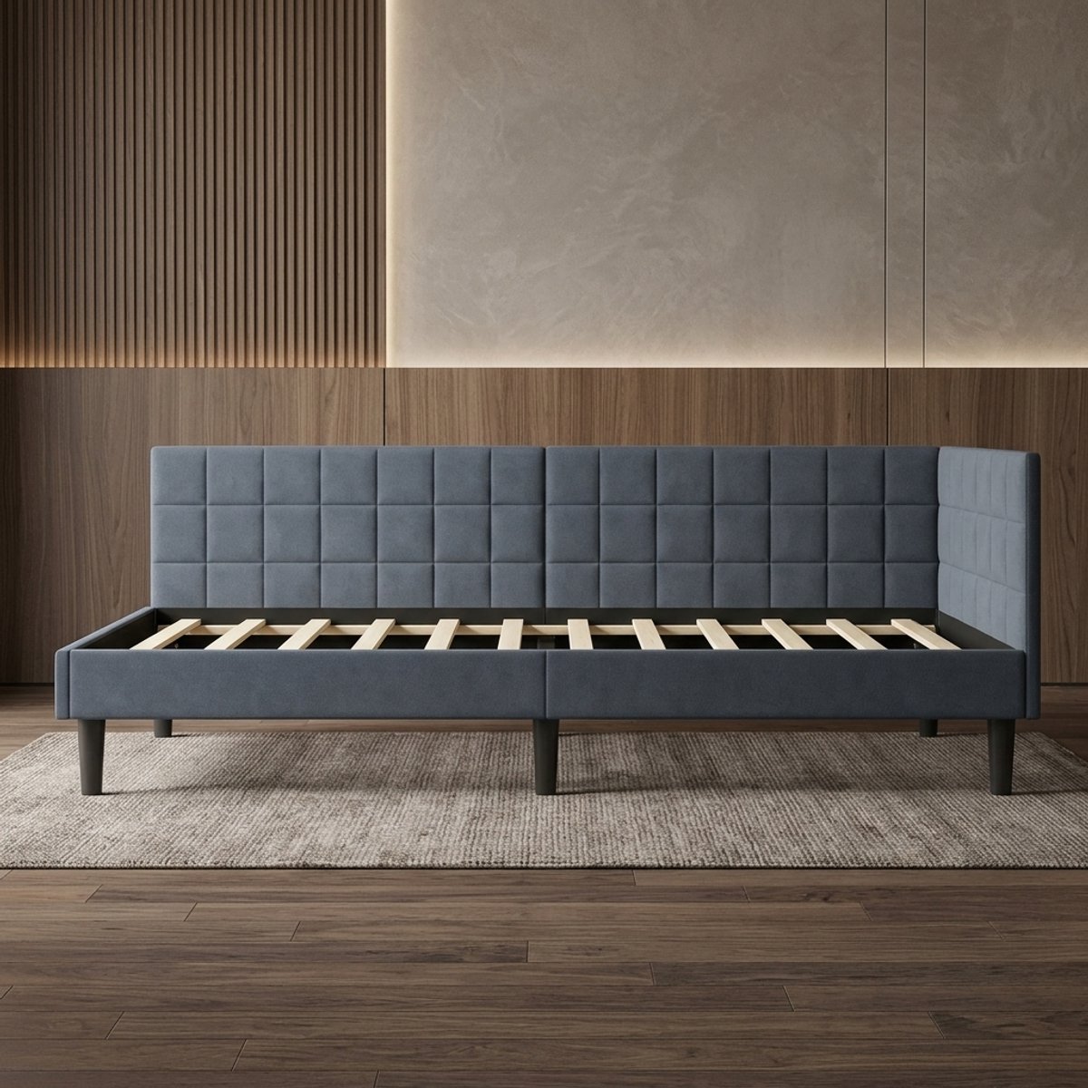 Hoekbed 100x200 cm Fluweel Donkergrijs met Hoofdbord - Modern Dagbed, Eenpersoonsbed, Ruimtebesparend Slaapkamerbed - Novihomestore
