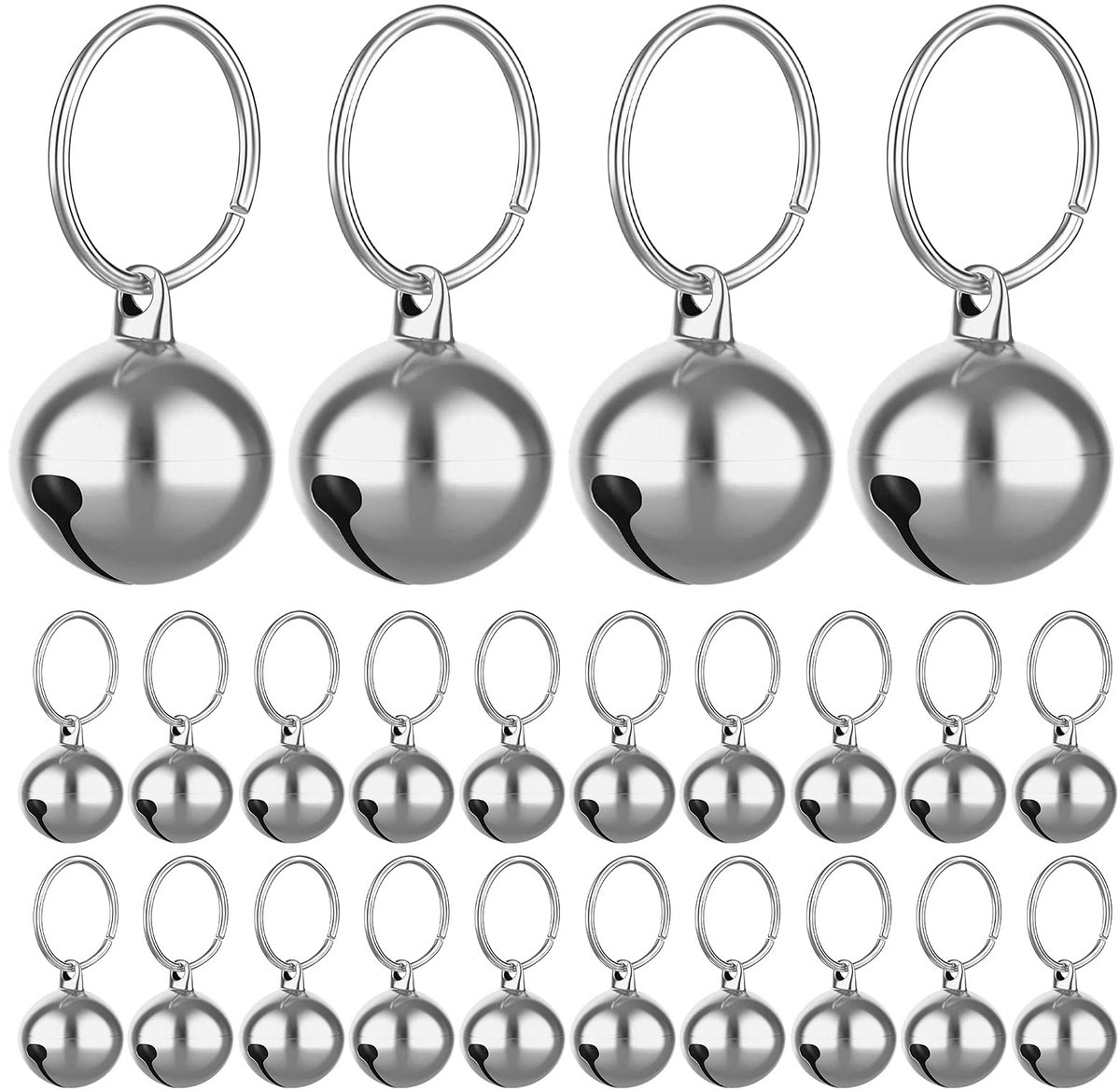 Halsbandbelletjes voor Hond & Kat - 24 Stuks - Zilverkleurig - Met Bevestigingsoog - Voor Halsbanden, Training, DIY & Decoratie