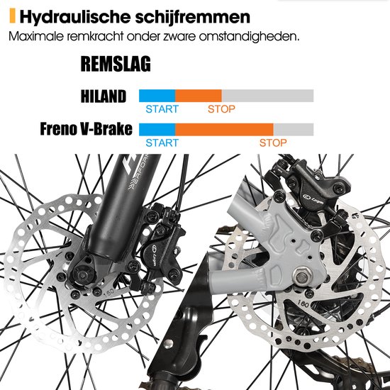 Hiland Bedrock Mountainbike - 27.5 Inch - 24 Versnellingen - Shimano - Hydraulische Schijfremmen - Aluminium Frame - Zilver/Oranje van Hiland — afbeelding 4