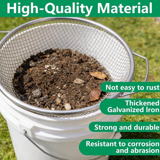 Tuinzeef - 30 cm - RVS - Ronde Grondzeef - Mazen 6mm - Zeef met netten - Grondzeef met handvat - Compostzeef - Rond Zeef - Voor zand, zaad, aarde, compost, stenen, onkruid, grind - 1 Stuk — afbeelding 3